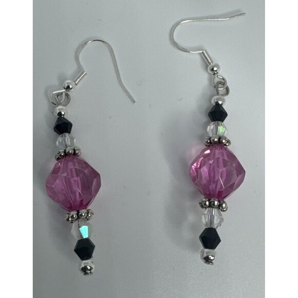 Bracelet and Earring Set Light Pink Dark Pink Glass Beads Charms Toggle Clasp - Picture 5 of 12